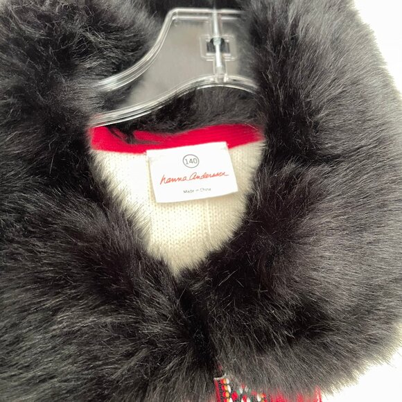 NWT Hanna Andersson Girls Fair Isle Sweater Jacket Fur Collar Scandinavian - Picture 5 of 13